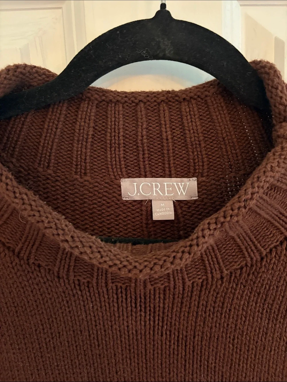 J. Crew Brown and White Striped Crewneck Sweater